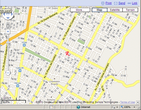 Calle 91 # 13A-10.  Dos cuadras "arriba" (oriente) de la carrera 15, una cuadra al sur de la 92